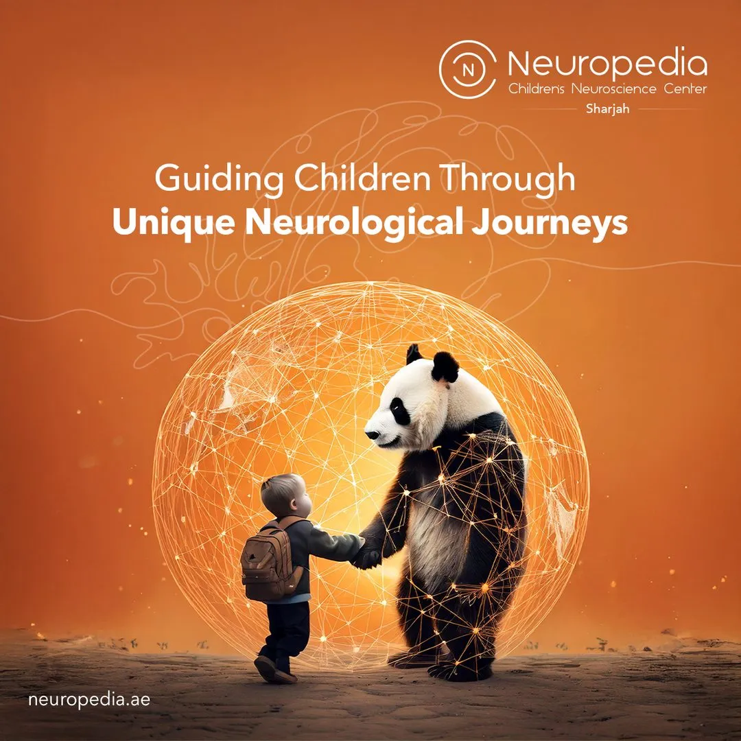 Neuropedia post with a glowing panda guiding a child