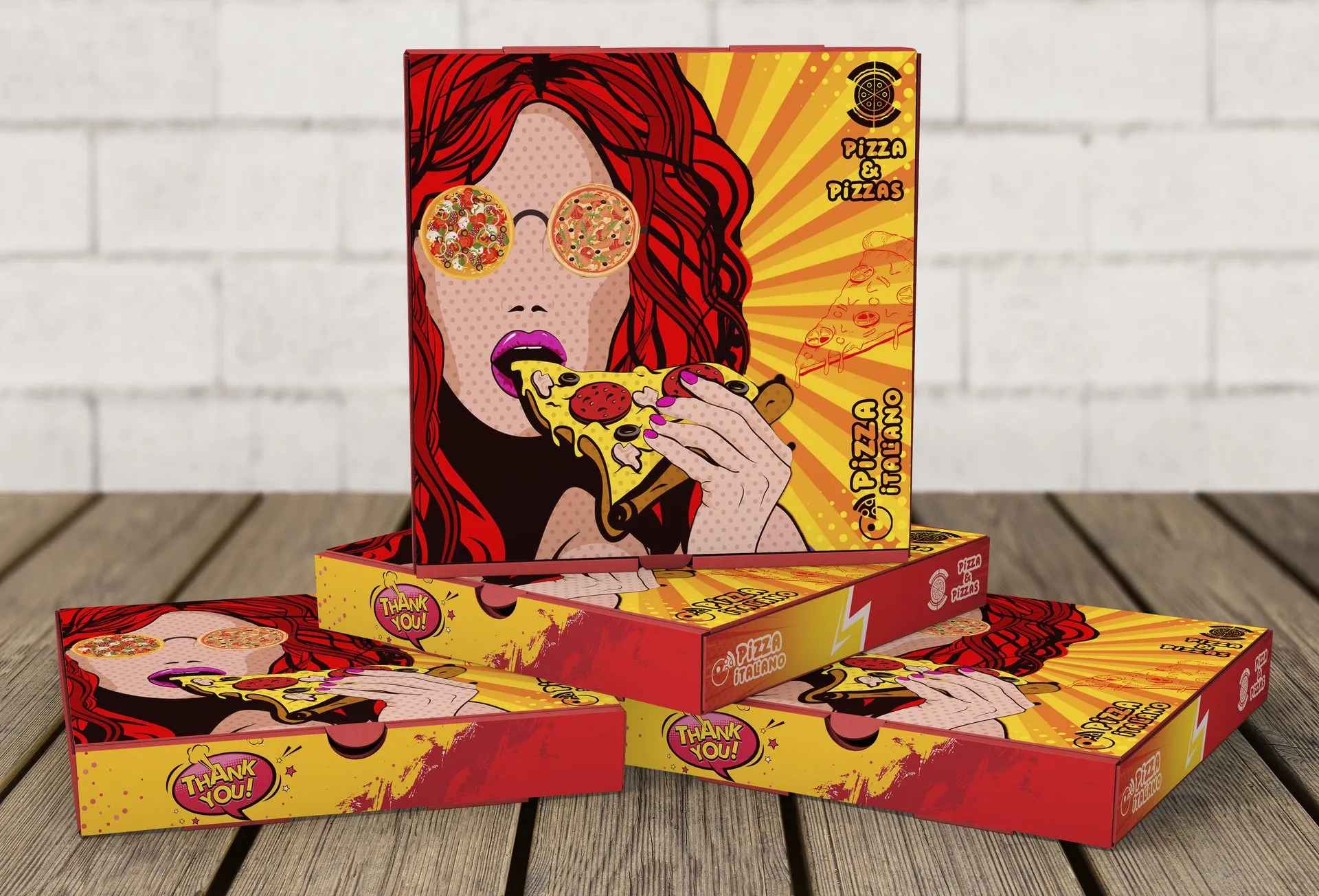 Stacked Pizza & Pizzas boxes
