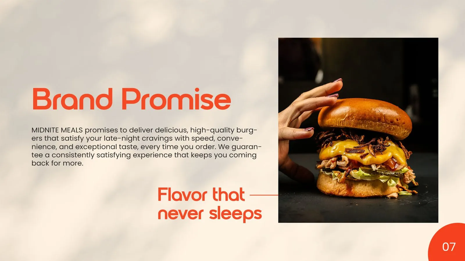 Midnite Meals brand book: brand promise