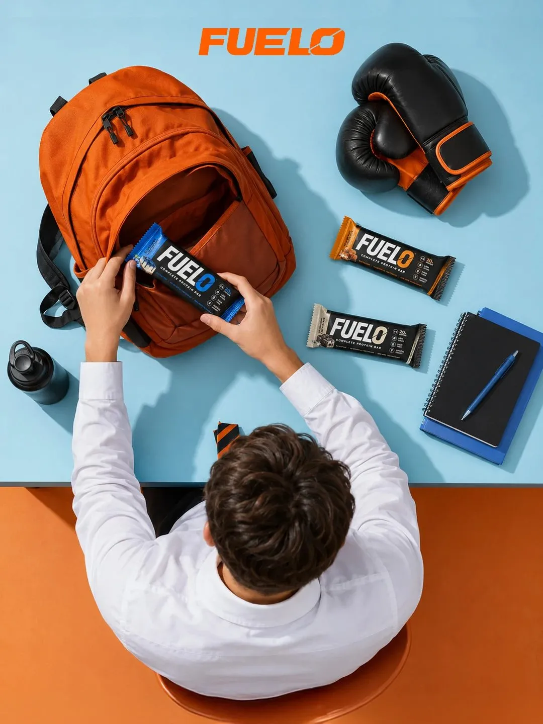 Fuelo campaign post: flavour line-up on steps