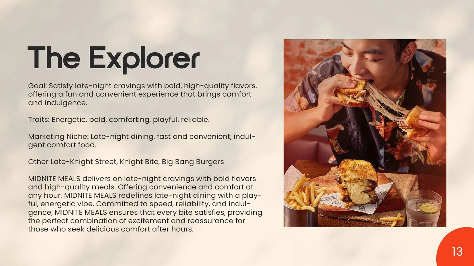 Midnite Meals brand book: brand archetype: the explorer