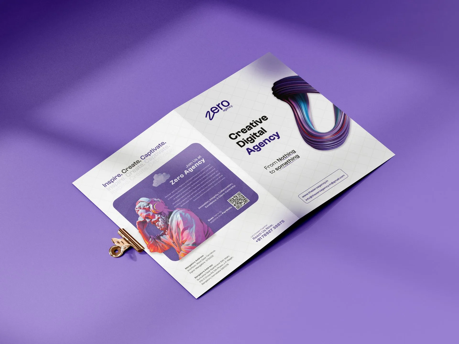 Zero Agency brochure mockup, inside