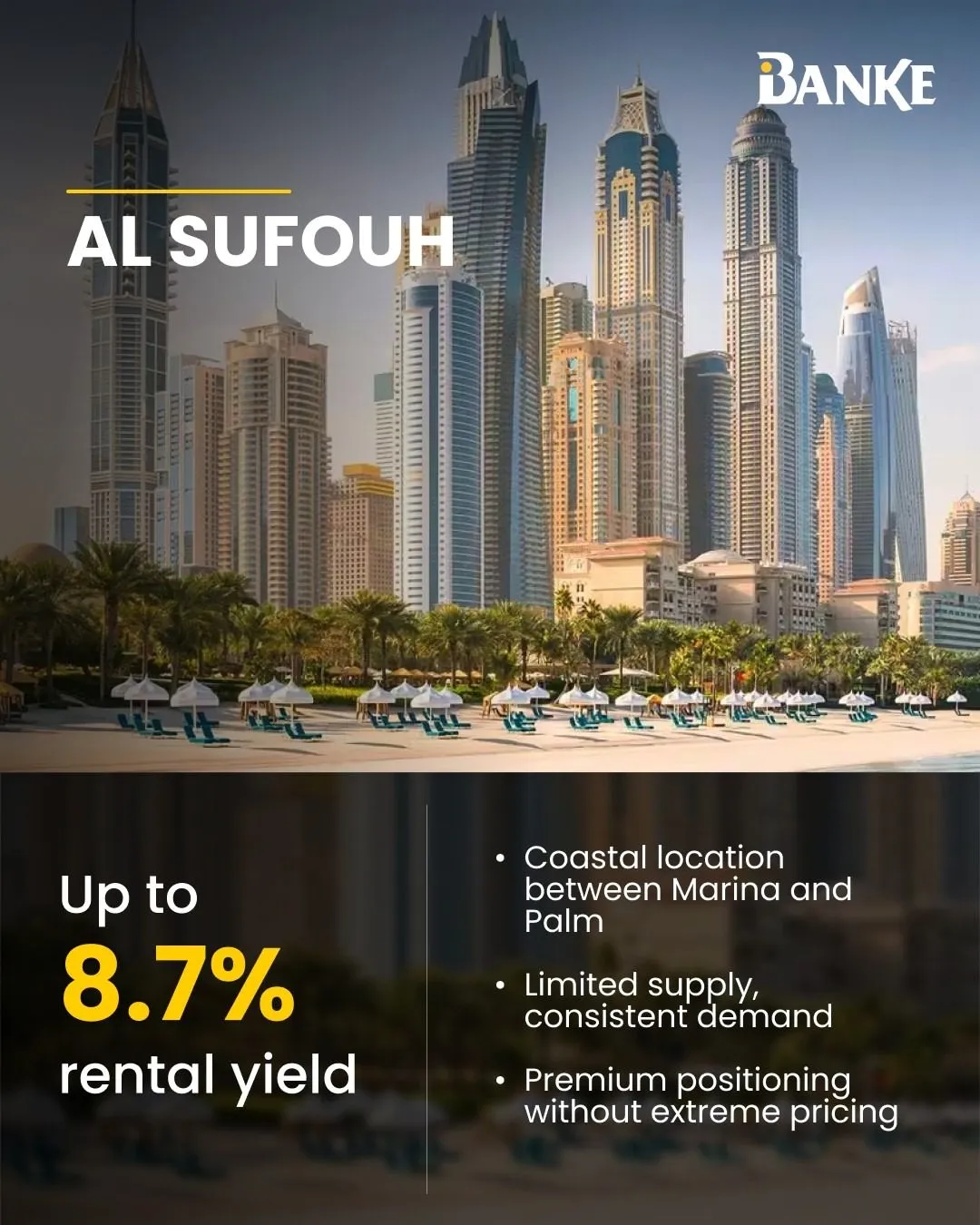 Banke Instagram post: Al Sufouh, up to 8.7% rental yield