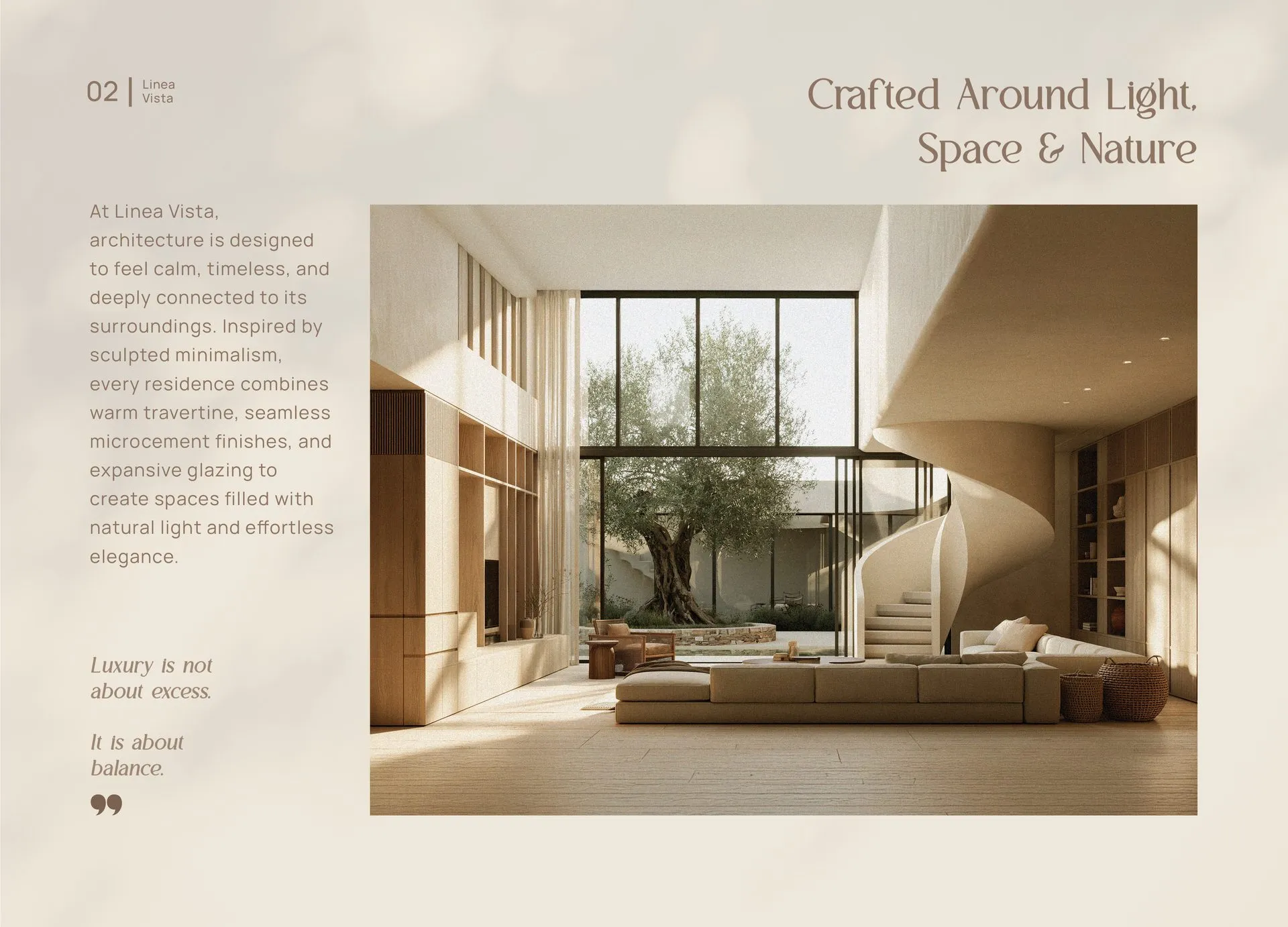 Linea Vista brochure page 2: crafted around light, space and nature