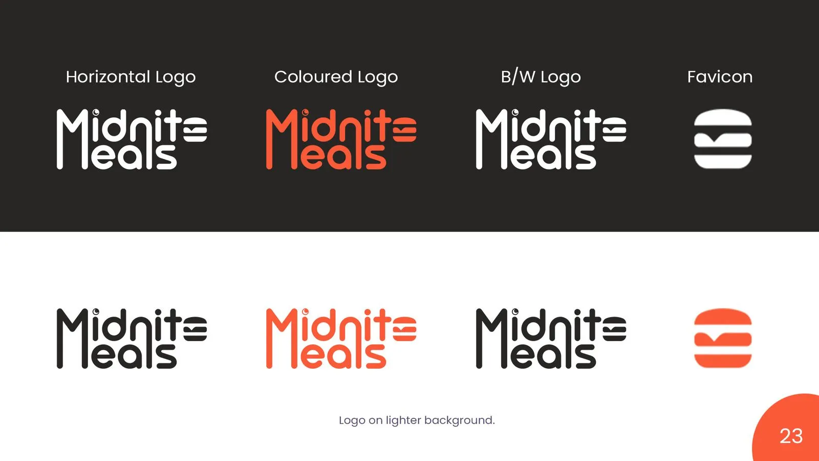 Midnite Meals brand book: logo variations