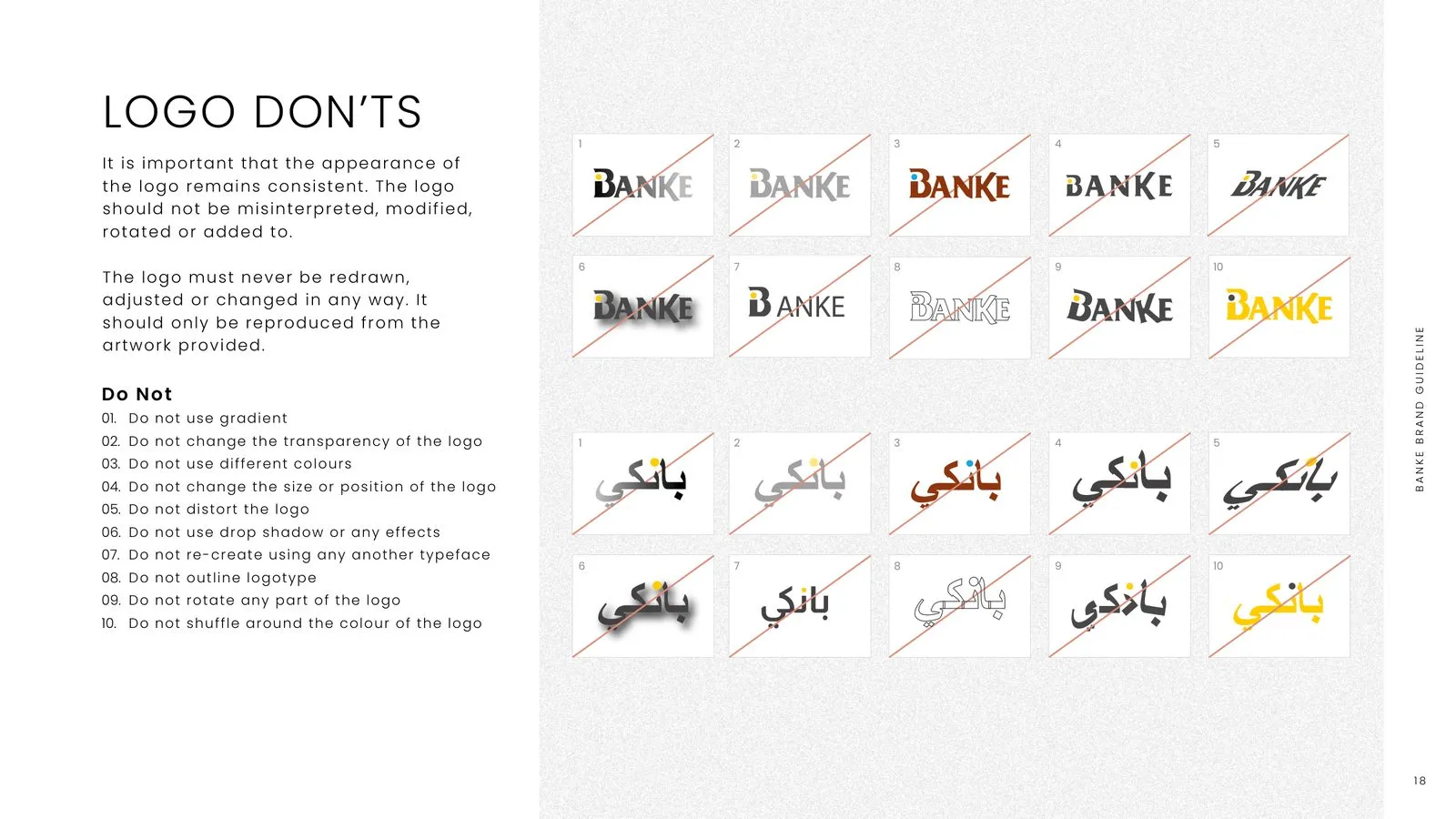 Banke brand guidelines: logo misuse