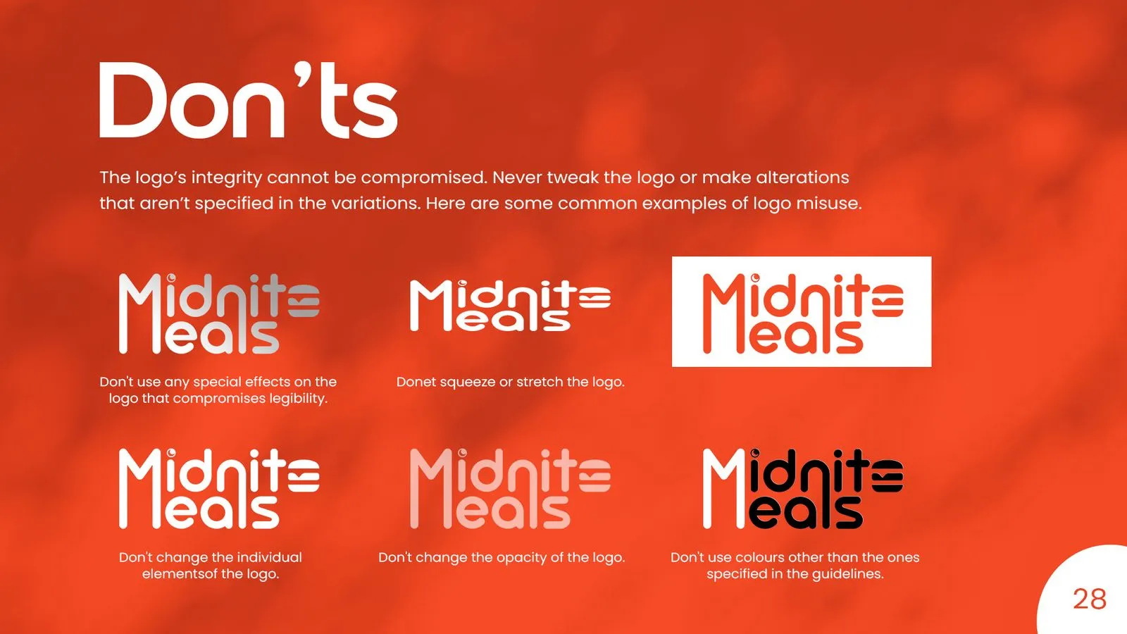 Midnite Meals brand book: logo misuse