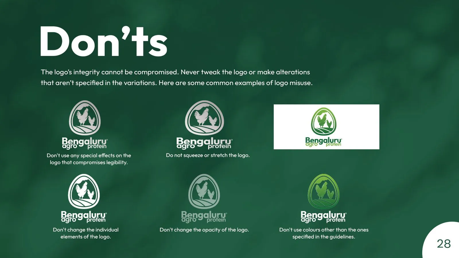 Bengaluru Agro Proteins brand book: logo misuse