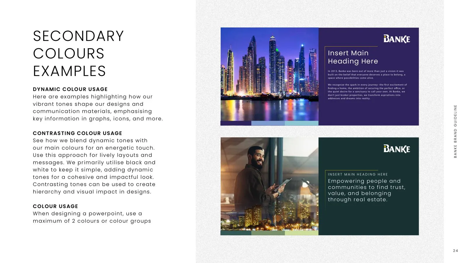 Banke brand guidelines: secondary colours in use