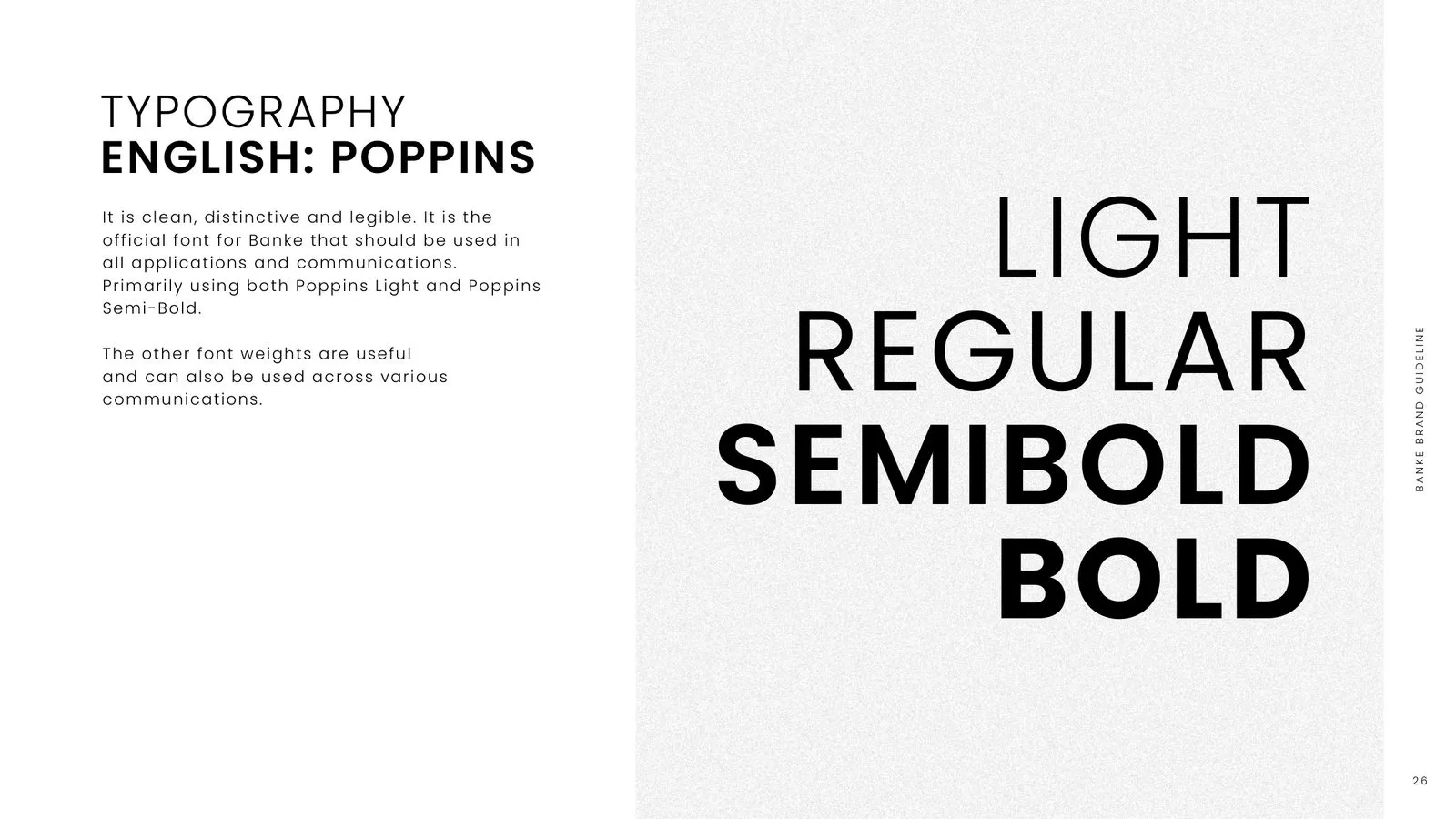 Banke brand guidelines: English typeface, Poppins