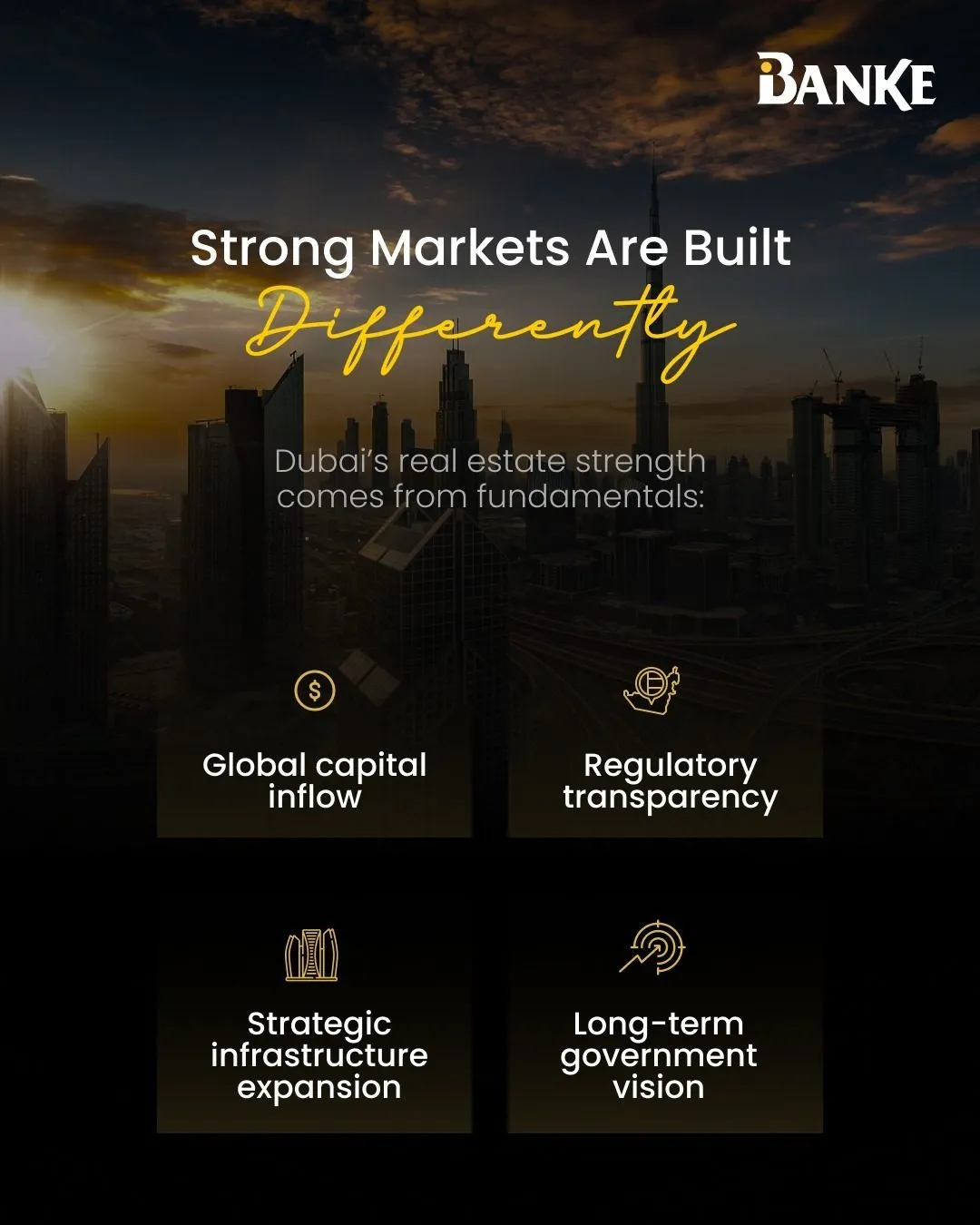 Banke Instagram post: strong markets are built differently