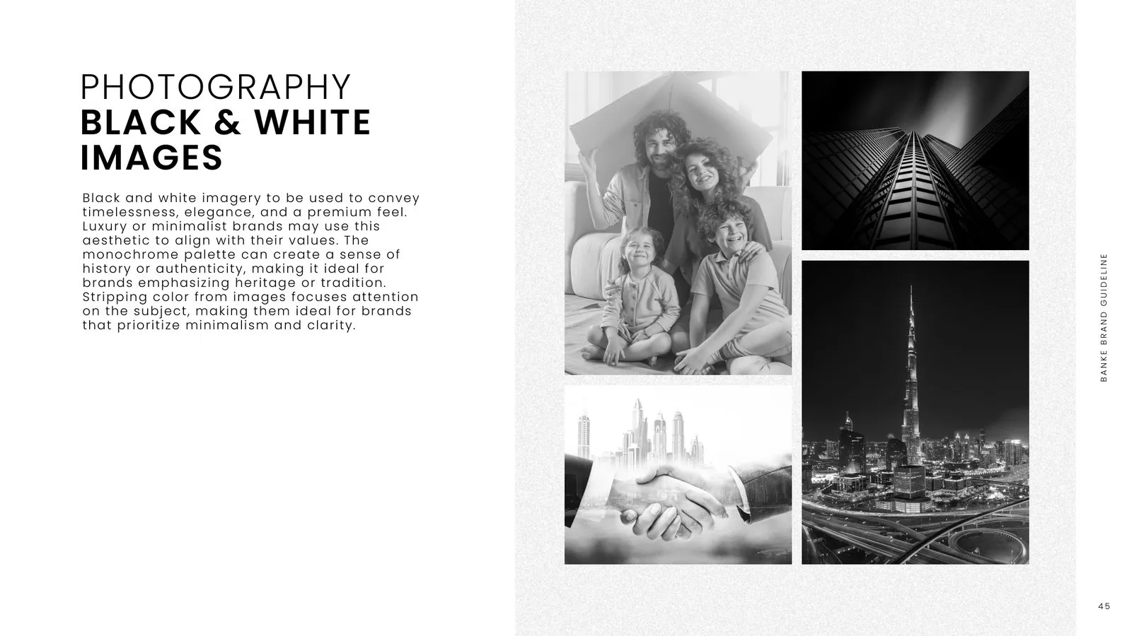 Banke brand guidelines: black and white photography