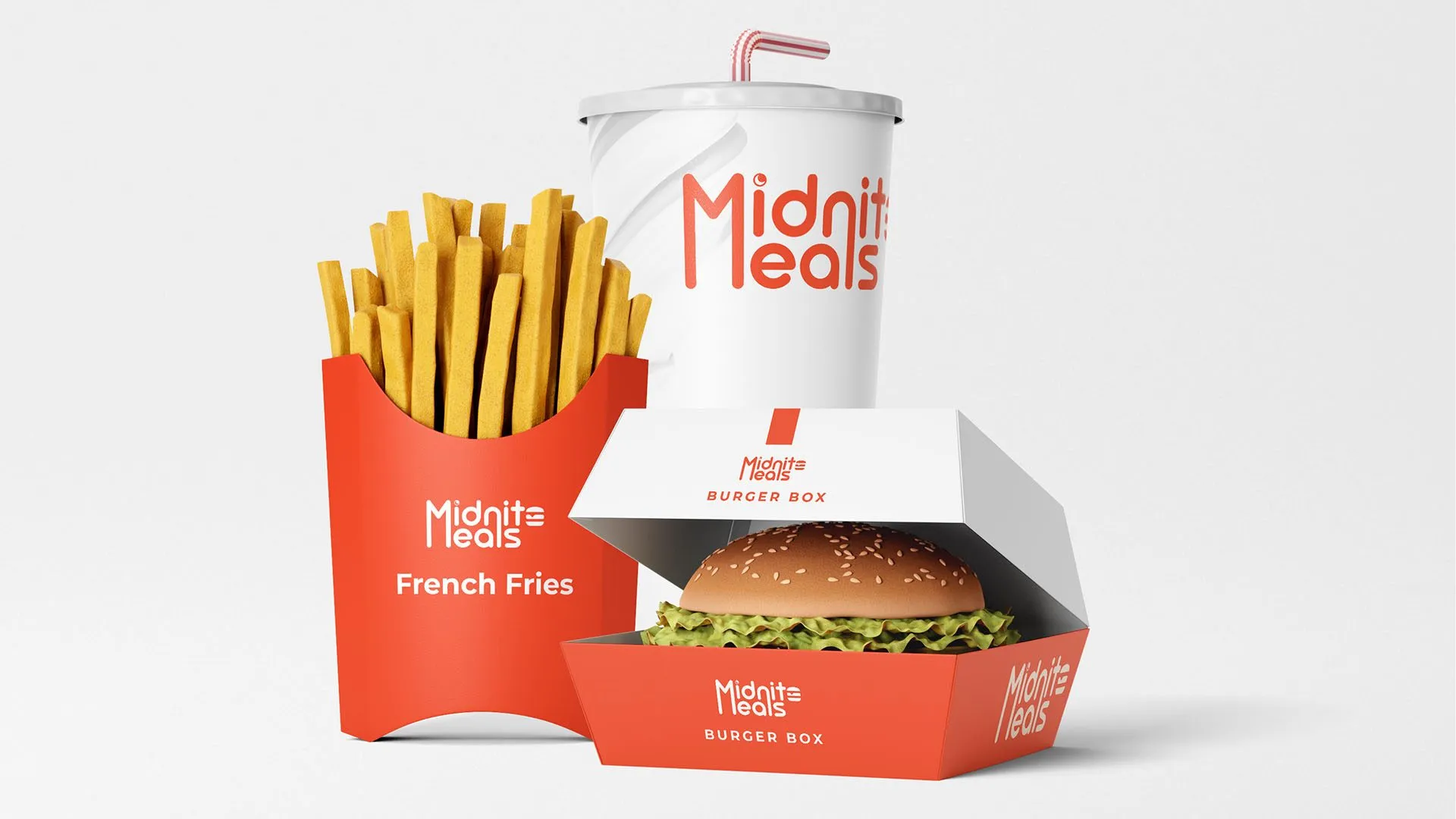 Midnite Meals fries, drink and burger box set