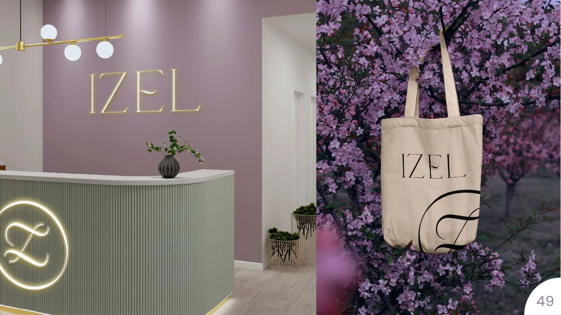 Izel reception wall and tote bag