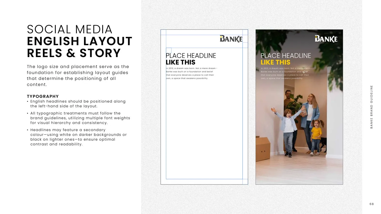 Banke brand guidelines: reels and story layout