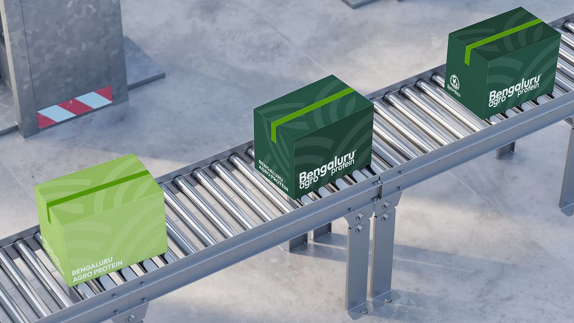 Bengaluru Agro Proteins cartons on a conveyor
