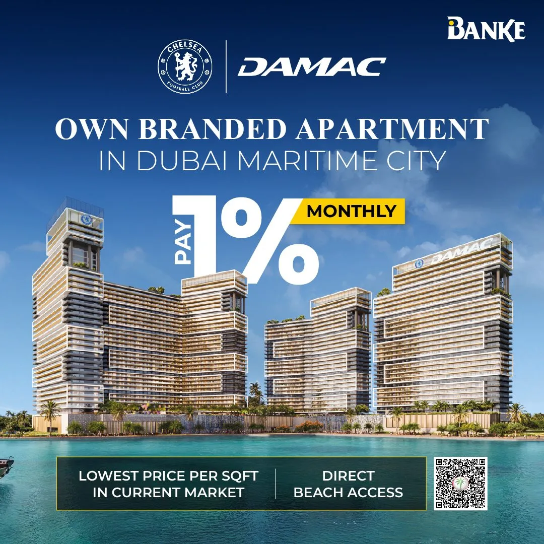 Meta ad: own a branded apartment in Dubai Maritime City, pay 1% monthly