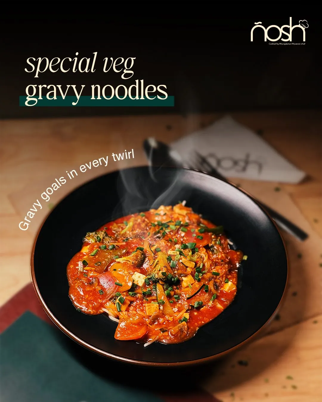 Nosh social media post: special veg gravy noodles