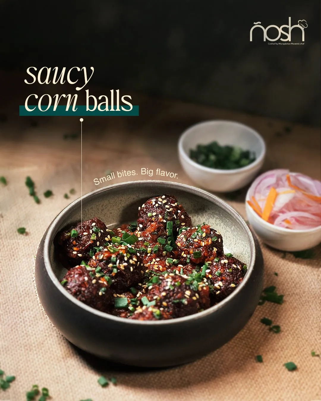 Nosh social media post: saucy corn balls