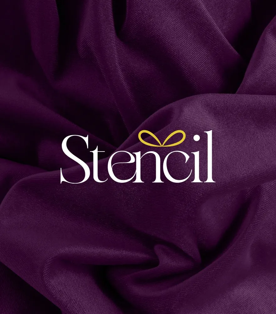 Stencil logo on plum velvet