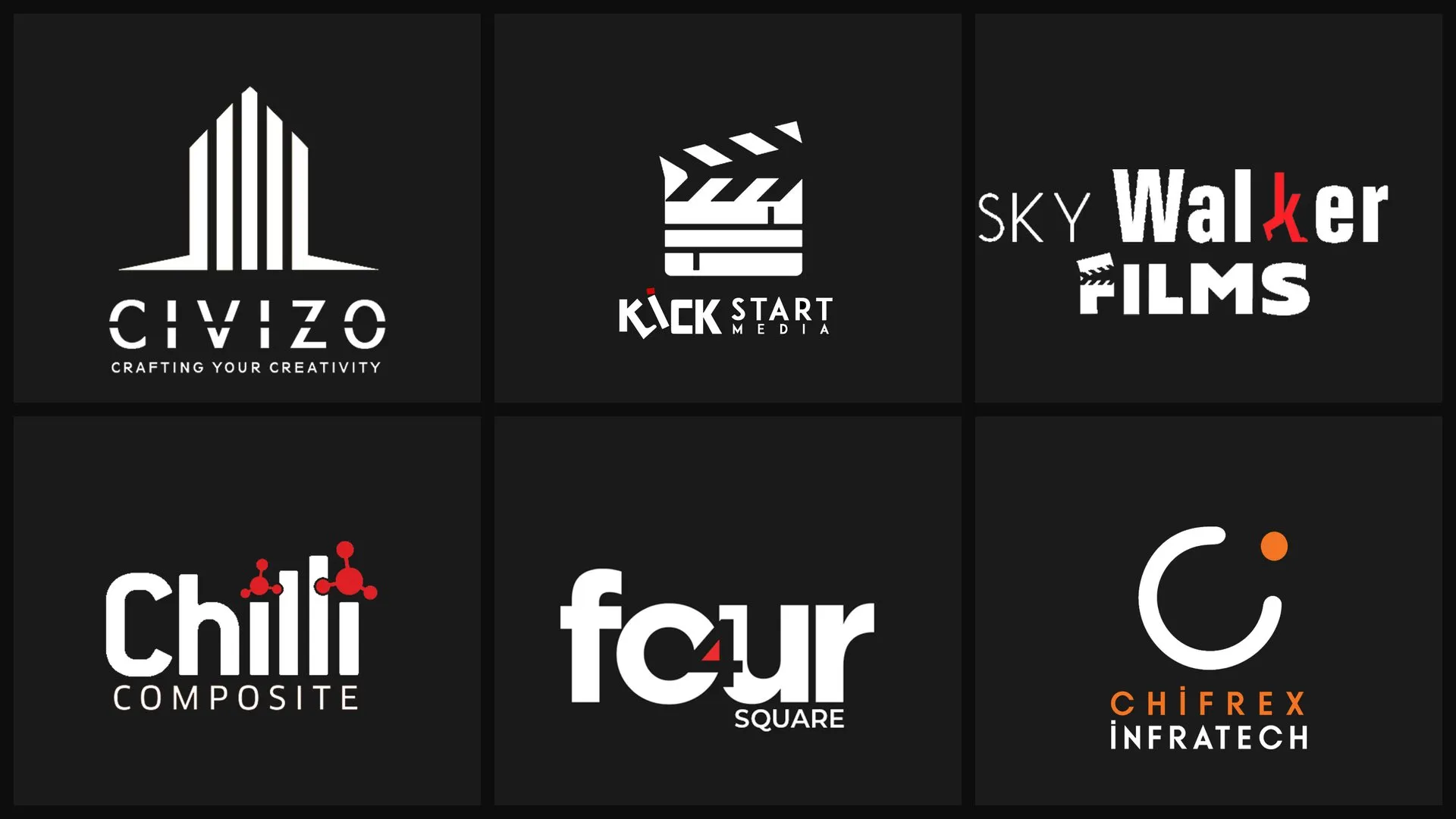 Grid of six client logos