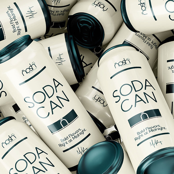 Nosh soda can packaging